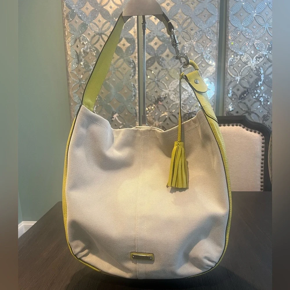 Coach Avery Hobo F28911 Natural & Chartreuse Canvas Leather Shoulder Bag